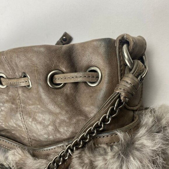 OLIVIA HARRIS Baby Ball Fur Drawstring Shoulder Bag with Chain Strap - Picture 6 of 13